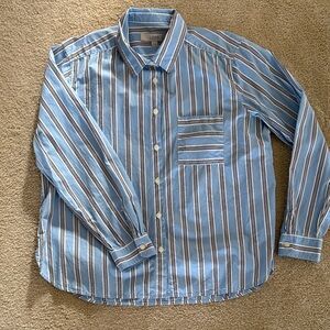 LOFT Blue and White Striped Button-Down Shirt